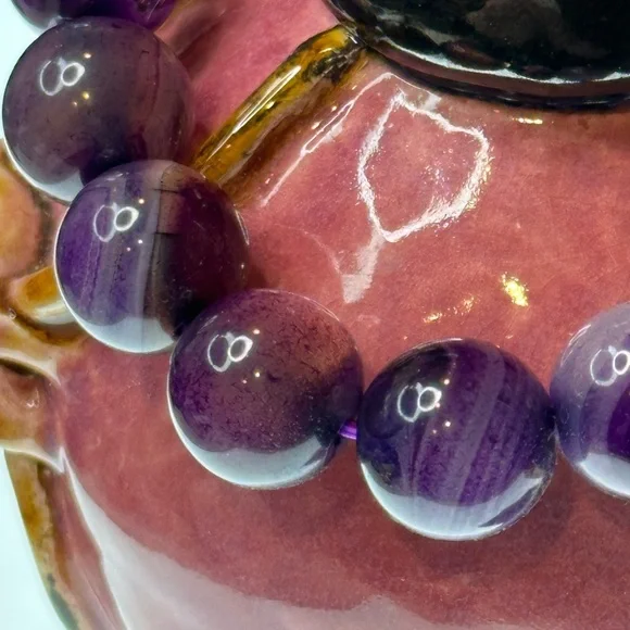 Purple Banded Agate 14mm Size 6.5 - Picture 2 of 4